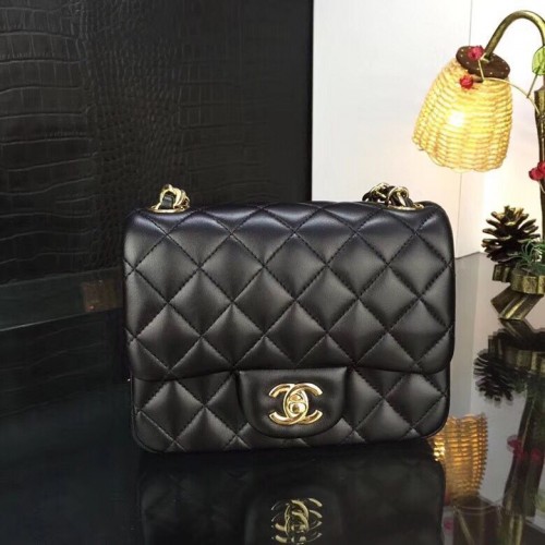 Chanel Classic MINI Flap Bag Cuir de mouton d'origine A1115 Chaîne en or noir