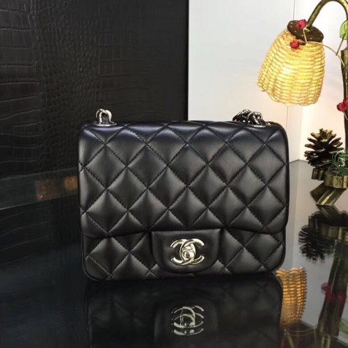 Chanel Classic MINI Flap Bag Cuir de mouton d'origine A1115 Chaîne en ruban noir
