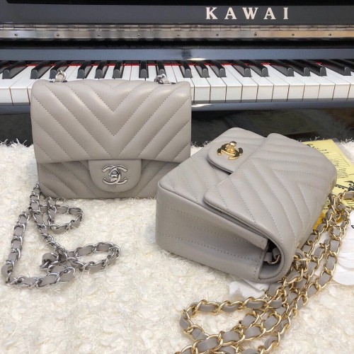 Chanel Classic MINI Flap Bag Cuir de Mouton Original A1115 Gris
