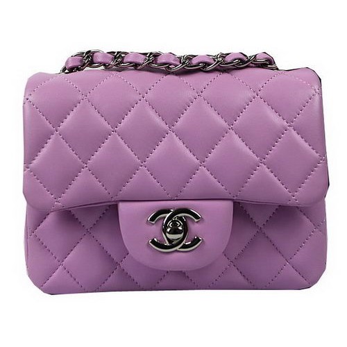 Chanel Classic MINI Flap Bag Violet Cuir de Mouton Original CF1115 Argent