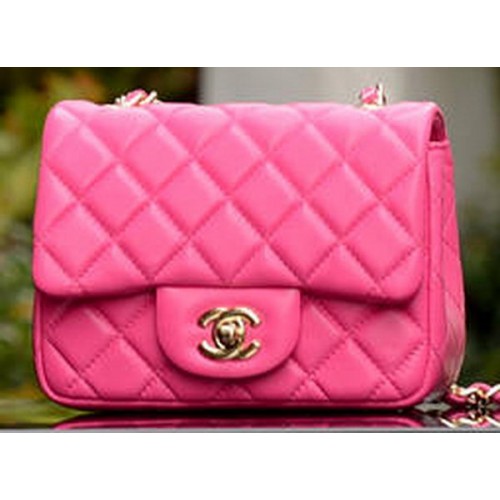 Chanel Classic MINI Sac à rabat en peau de mouton rose A37585 Or