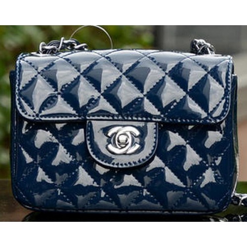 Chanel Classic MINI Flap Bag Royal Patent Leather A1115 Argent