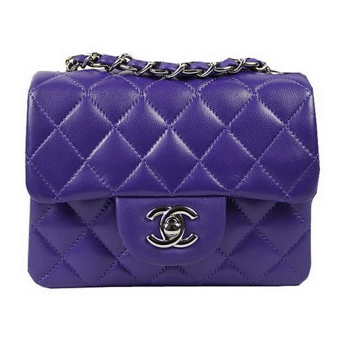 Chanel Classic MINI Flap Bag Violet Cuir de Mouton Original CF1115 Argent