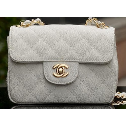Chanel Classic MINI Flap Bag Blanc Cannage Motif A1115 Or