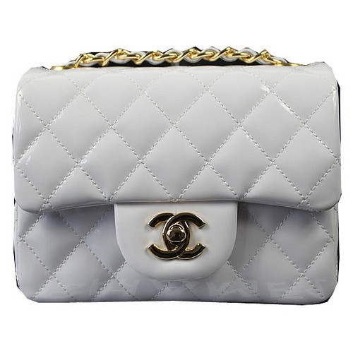 Chanel Classic MINI Flap Bag Blanc Original Cuir Verni CF1115 Or