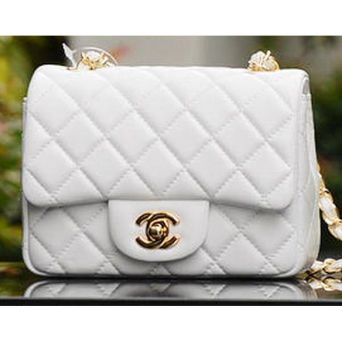 Chanel Classic MINI Sac à rabat en peau de mouton blanche A37585 Or
