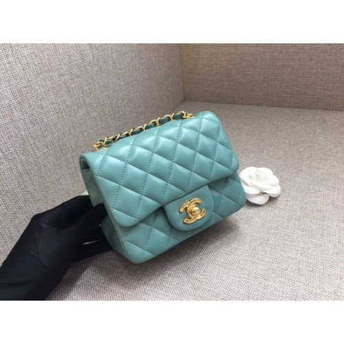 Chanel Classic MINI Flap Bag original en cuir de mouton A1115 chaîne en or bleu clair