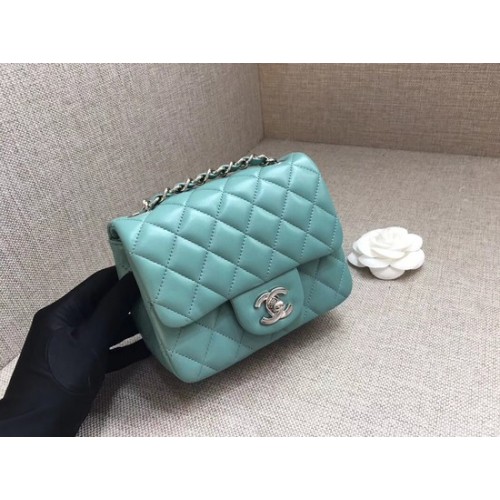 Chanel Classic MINI Flap Bag original en cuir de mouton A1115 chaîne en argent bleu clair