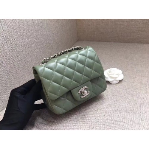 Chanel Classic MINI Flap Bag original en cuir de mouton A1115 chaîne en argent vert