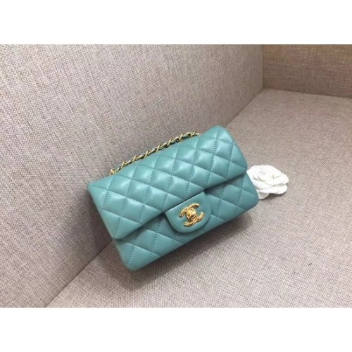 Chanel Classic MINI Flap Bag original en cuir de mouton A1116 Chaîne en or bleu clair