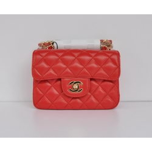 Sac à rabat matelassé à chaîne dorée en cuir d'agneau rouge classique Chanel 1115