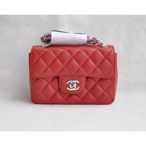 Chanel Classic Red Lambskin Silver Chain Sac à rabat matelassé 1115