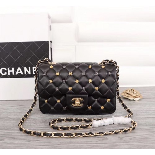 Chanel Sac bandoulière classique en cuir de mouton A1116 métal doré noir