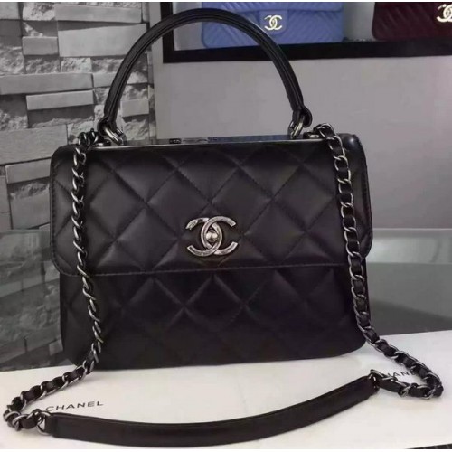 Chanel Classic Top Flap Bag Noir Original Cuir A98079 Argent