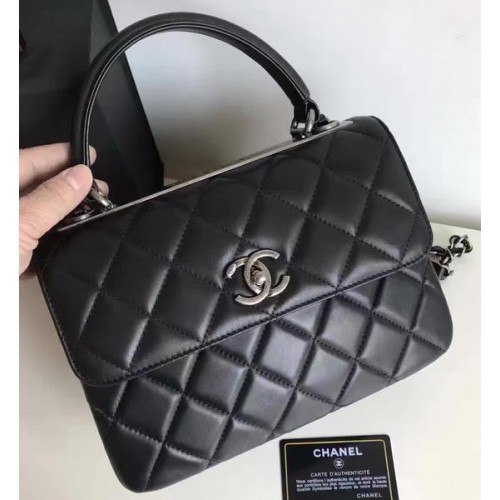 Chanel Classic Top Flap Bag Noir Cuir de Mouton Original A92236 Argent