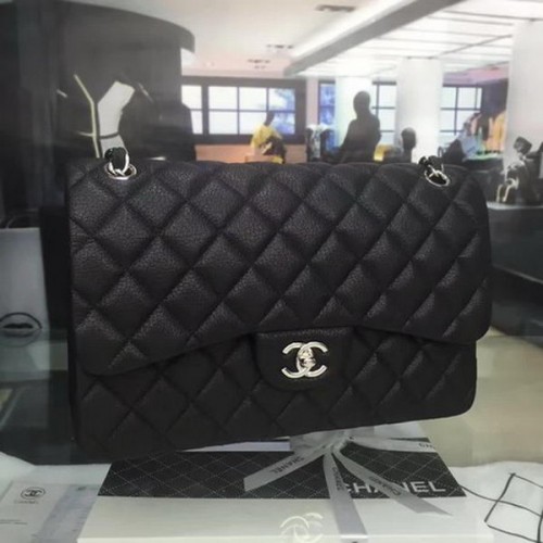 Chanel Sac à rabat classique en cuir de daim d'origine CHA5212 Noir