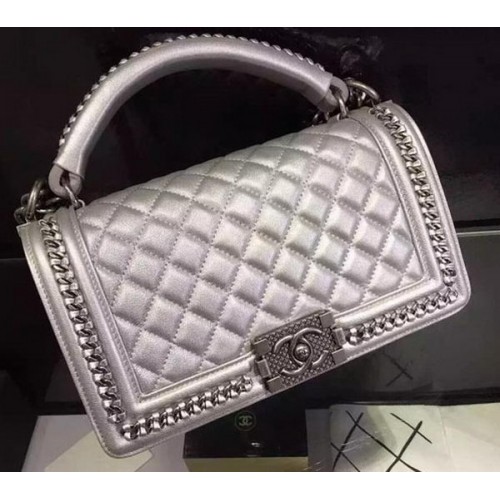 Chanel Classic Top Flap Bag Original Cuir A90095 Argent