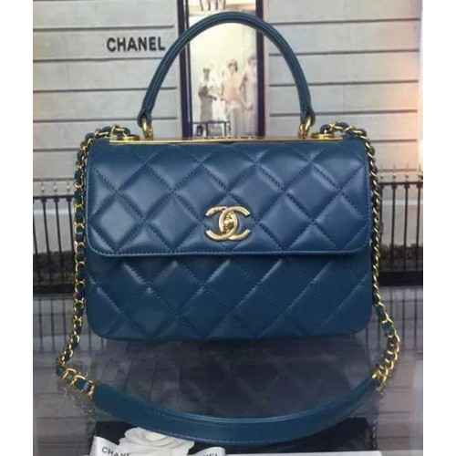 Chanel Sac à rabat classique en cuir de mouton d'origine A92236 Bleu