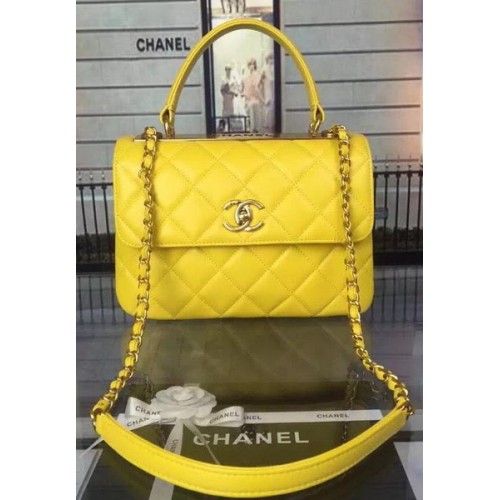Chanel Sac à rabat classique en cuir de mouton d'origine A92236 Jaune