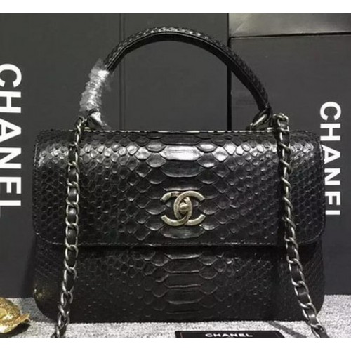 Chanel Sac à rabat classique en cuir de serpent d'origine A90095 Noir