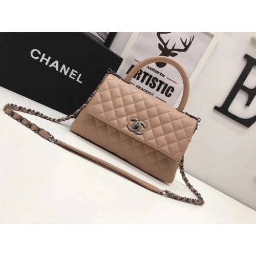 Chanel Classic Top Handle Bag Abricot Original Cuir A92991 Argent