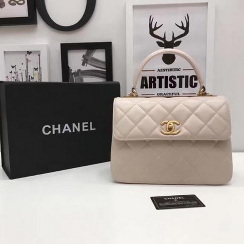 Chanel Sac à main classique en cuir de mouton abricot A92991 Or