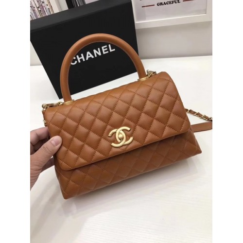 Chanel Sac à main classique en cuir d'origine marron A92991 Doré