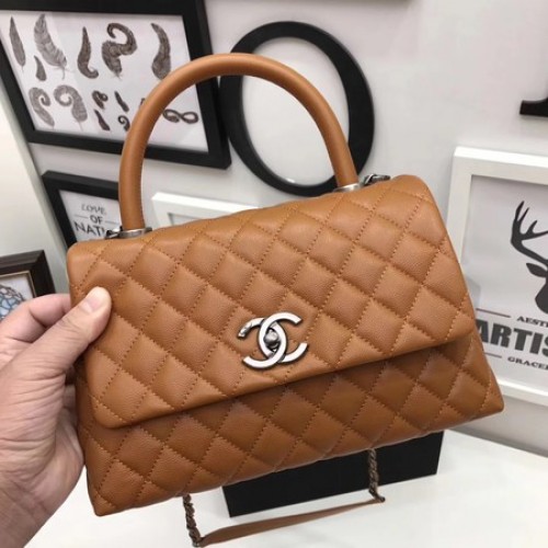 Chanel Sac à main classique en cuir marron d'origine A92991 Argent