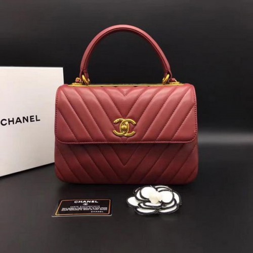 Chanel Sac à main classique en cuir de mouton Chevron CHA2371 Rouge