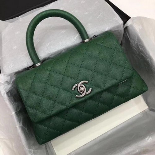 Chanel Sac à poignée supérieure classique Motif cannage vert A92290 Argent