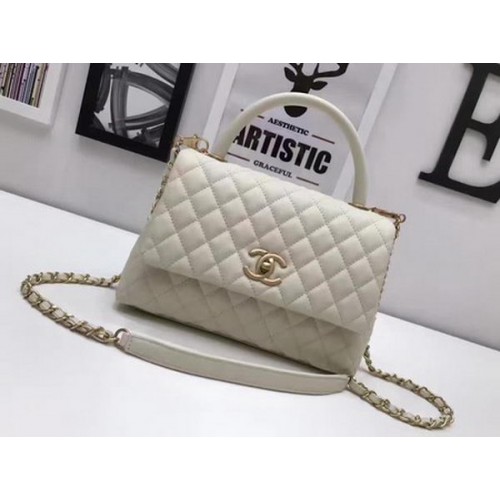Chanel Sac à main classique en cuir de mouton blanc cassé A92991 Or