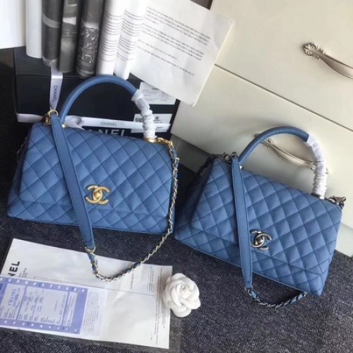 Chanel Sac à poignée supérieure classique Motif cannage original A96901 Bleu