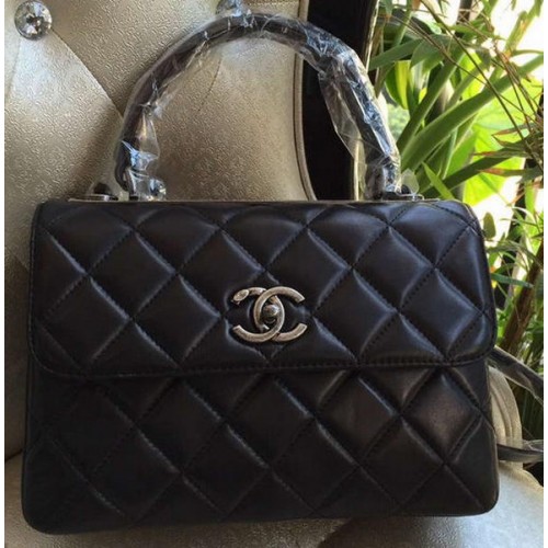 Chanel Sac à main classique en cuir de mouton d'origine A92236 Noir