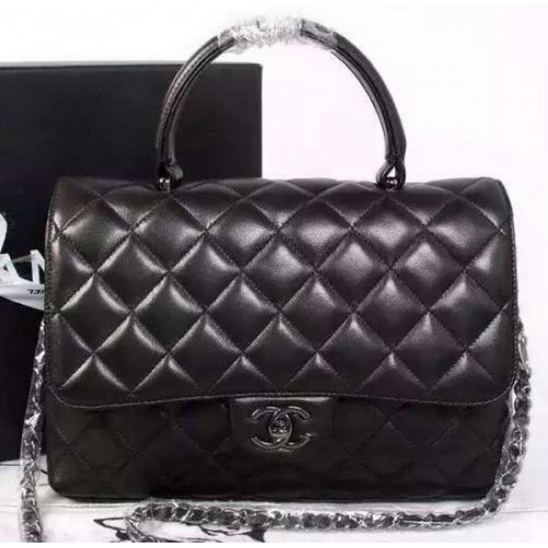 Chanel Sac à main classique en cuir de mouton d'origine A92238 Noir