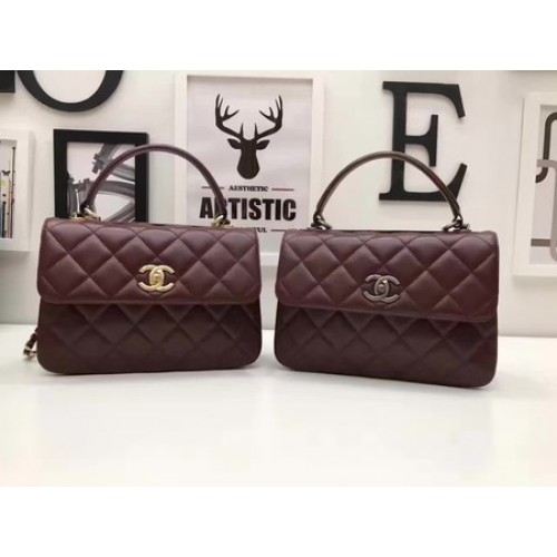 Chanel Sac à main classique en cuir de mouton d'origine A92991 Bordeaux