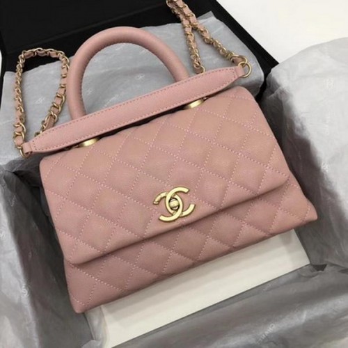 Chanel Classic Top Handle Bag Pink Cannage Pattern A92290 Doré
