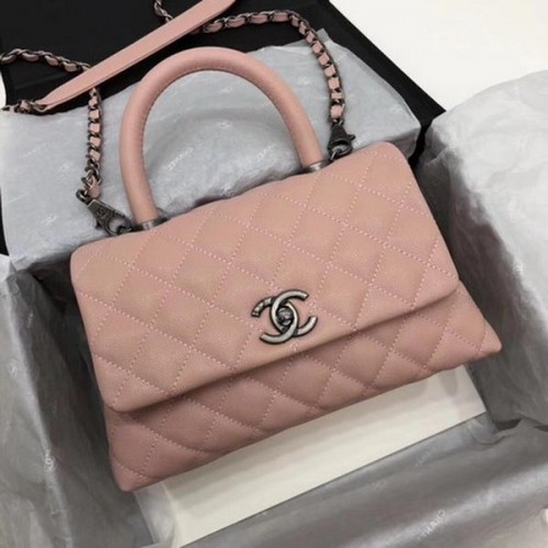 Chanel Classic Top Handle Bag Pink Cannage Pattern A92290 Argent