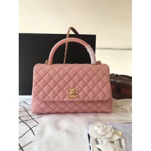Chanel Sac à main classique en cuir d'origine rose A92292 Or