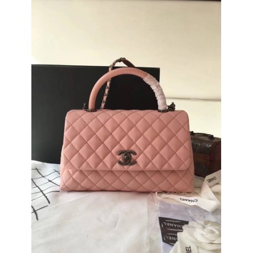 Chanel Classic Top Handle Bag Rose Original Cuir A92292 Argent