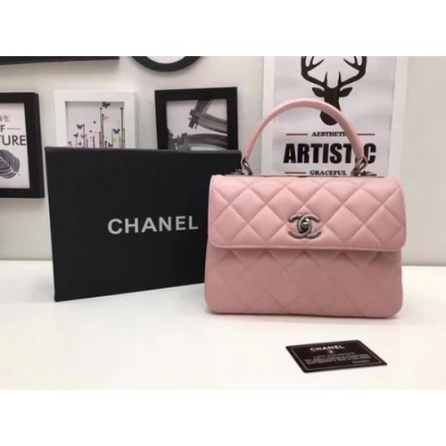 Chanel Sac à main classique en cuir de mouton rose A92991 Argent