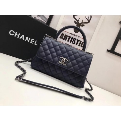 Chanel Classic Top Handle Bag Royal Original Cuir A92991 Argent