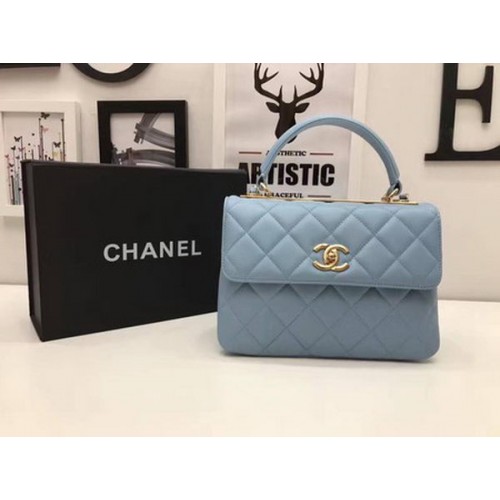 Chanel Sac à main classique en cuir de mouton CHA2371 Bleu ciel