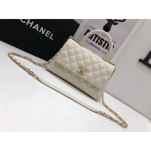 Chanel Sac à poignée supérieure classique Motif cannage blanc A92290 Doré