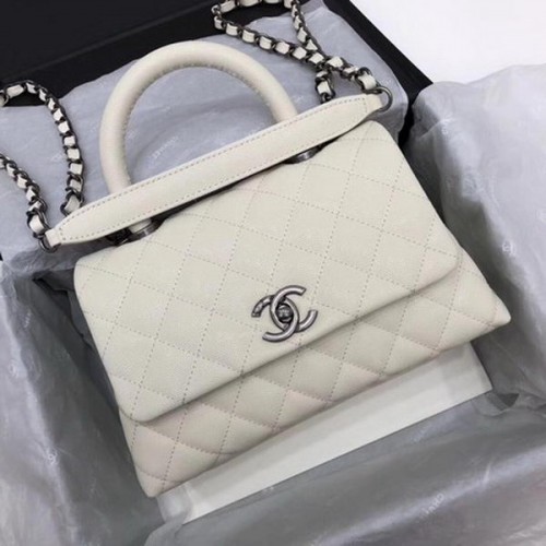 Chanel Sac à poignée supérieure classique Motif cannage blanc A92290 Argent
