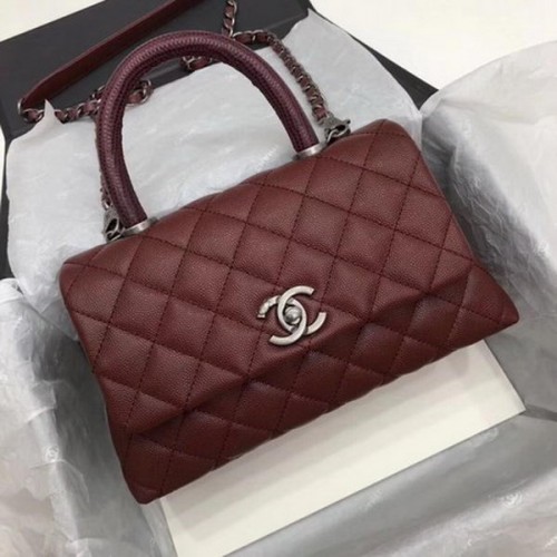 Chanel Classic Top Handle Bag Wine Cannage Pattern A92290 Argent