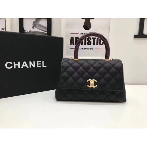 Chanel Classic Top Handle Bag noir Cannage Pattern A92290 Doré