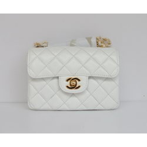 Chanel Classic White Lambskin Golden Chain Sac à rabat matelassé 1115