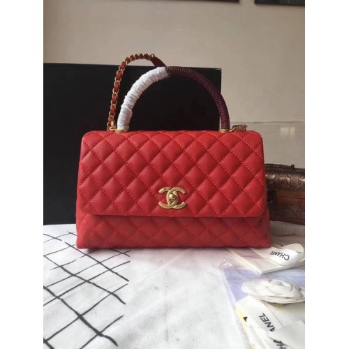 Chanel Classic Wine Top Handle Bag Cuir d'origine rouge A92292 Or