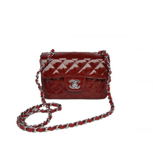 acheter pas cher Chanel Classic mini Flap Bag 1115 Bordeaux Patent Silver Hardware