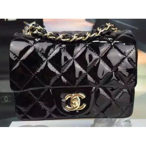 Chanel Classic mini Flap Bag Noir Original Cuir Verni CF7171 Or